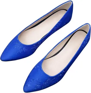 LUXINYU Women Dress Shoes Pointed Toe Satin Embroidered Upper Slip on Ballet Flats Comfortable Work Flats Low Heel Daily Walking Shoes Prom Party Shoes