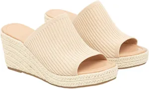 Mattiventon Wedge Sandals for Women Platform Sandals Espadrilles Beach Vacation Sandals Summer Knit Slip on Open Toe Heels Casual