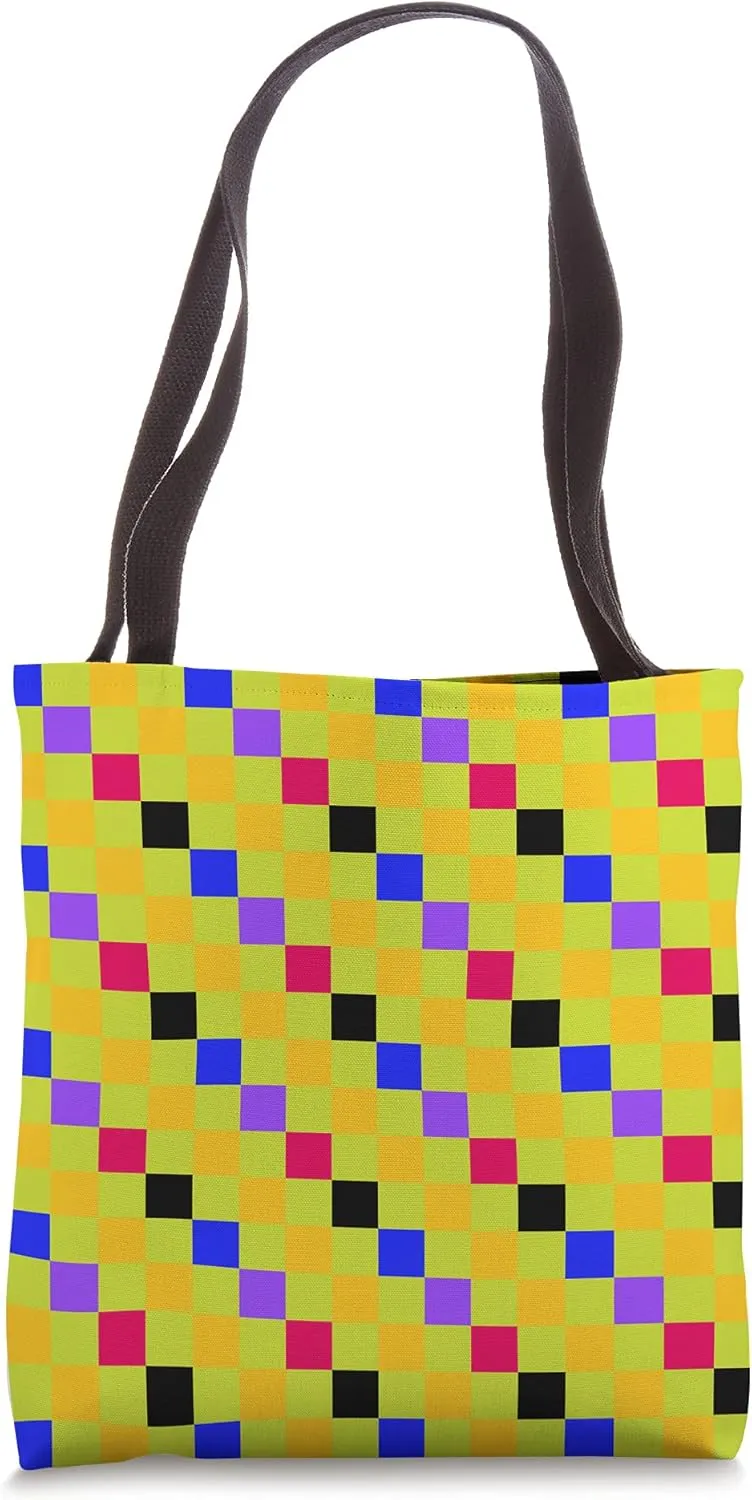 Memphis Skater Acid Green Checker Pattern Tote Bag