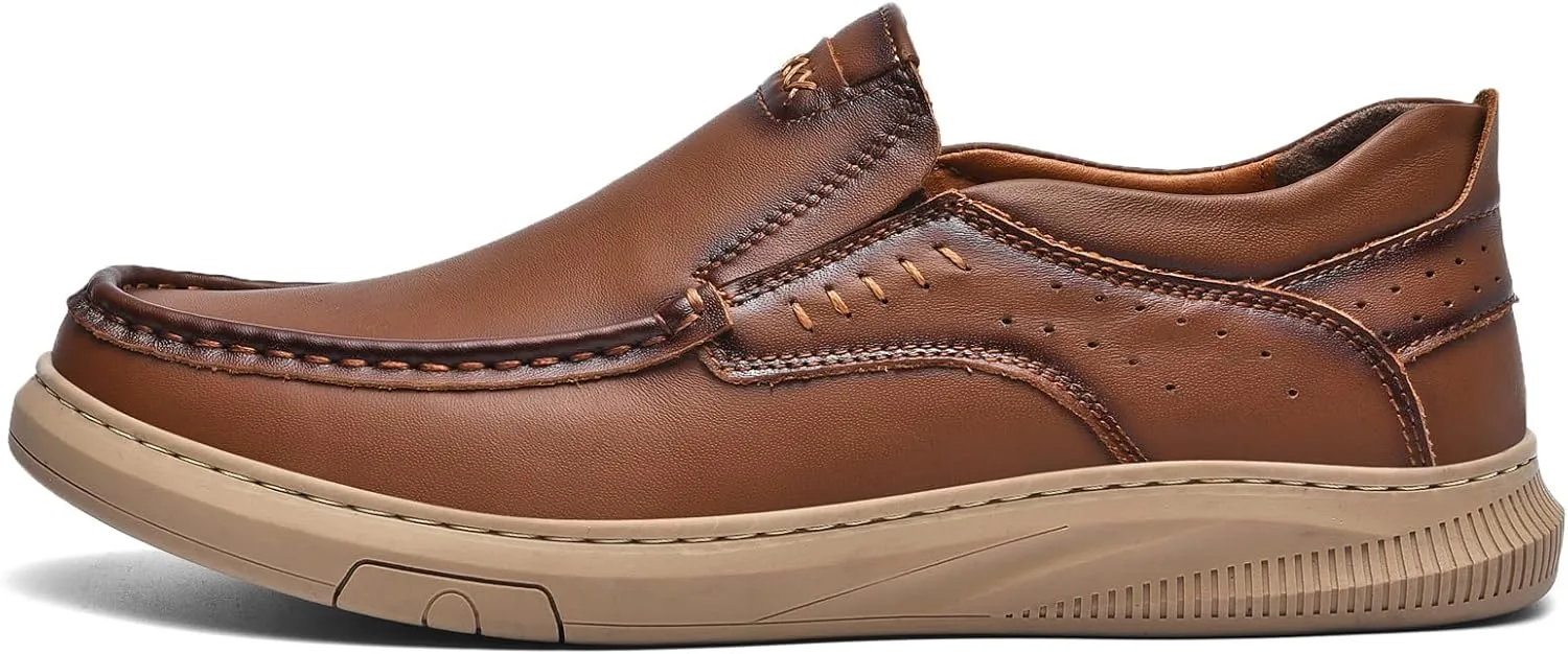 Mens Casual Dress Shoes Retro Genuine Leather Business Casual Oxfords Lightweight Breathable Formal Loafers for Driving, Office, Walking