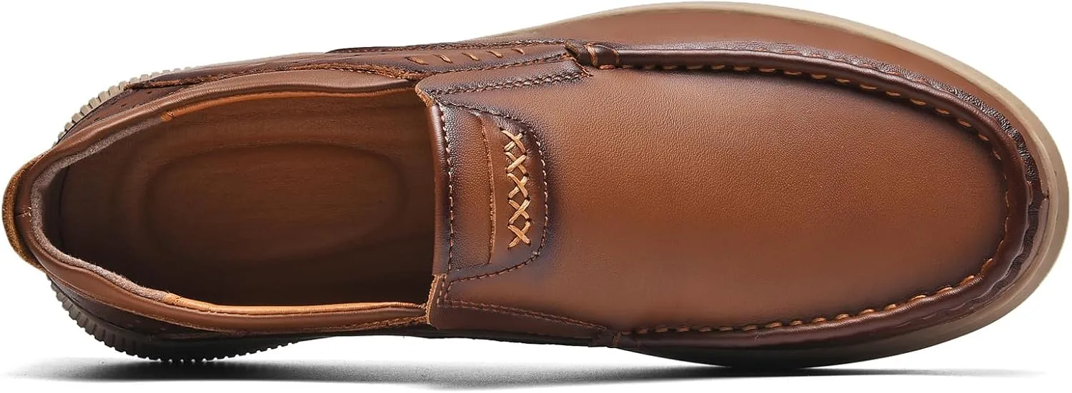 Mens Casual Dress Shoes Retro Genuine Leather Business Casual Oxfords Lightweight Breathable Formal Loafers for Driving, Office, Walking