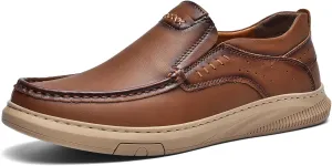 Mens Casual Dress Shoes Retro Genuine Leather Business Casual Oxfords Lightweight Breathable Formal Loafers for Driving, Office, Walking