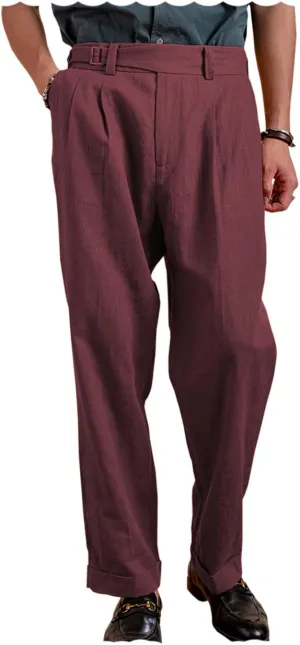Men's Casual Linen Cotton Pants Vintage Lightweight Vacation Beach Pants Loose Fit Trousers