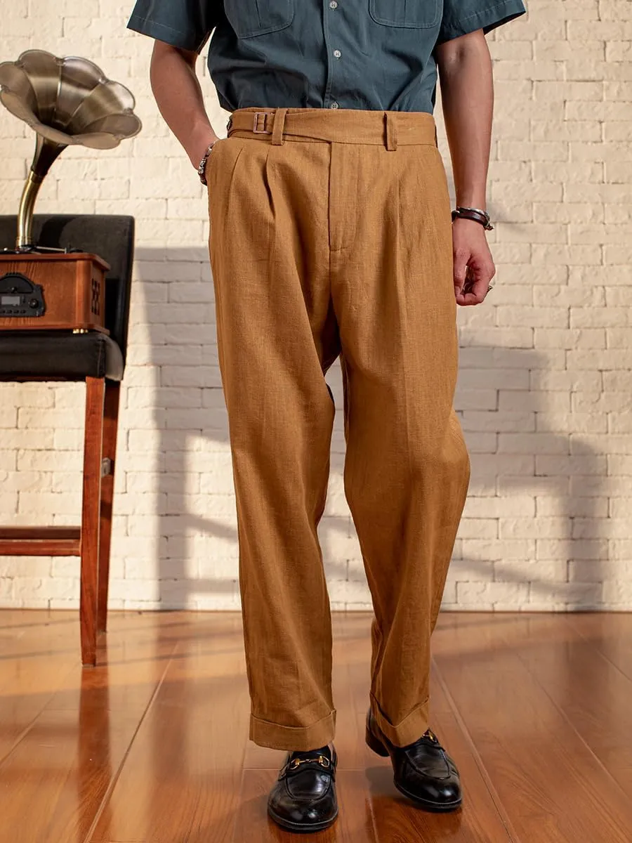 Men's Casual Linen Cotton Pants Vintage Lightweight Vacation Beach Pants Loose Fit Trousers