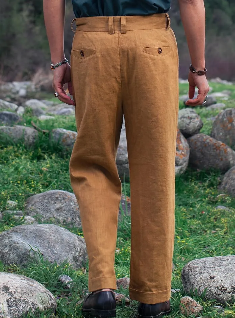 Men's Casual Linen Cotton Pants Vintage Lightweight Vacation Beach Pants Loose Fit Trousers