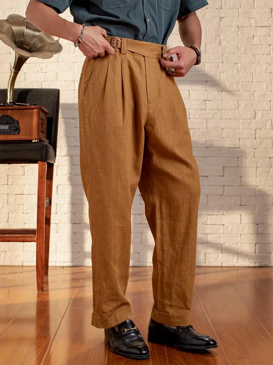 Men's Casual Linen Cotton Pants Vintage Lightweight Vacation Beach Pants Loose Fit Trousers