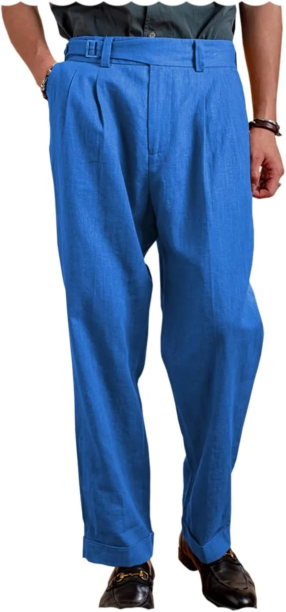 Men's Casual Linen Cotton Pants Vintage Lightweight Vacation Beach Pants Loose Fit Trousers