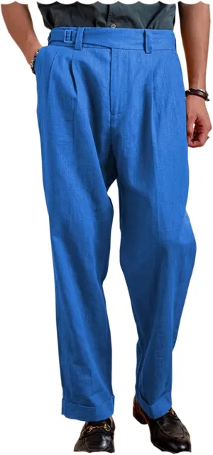 Men's Casual Linen Cotton Pants Vintage Lightweight Vacation Beach Pants Loose Fit Trousers