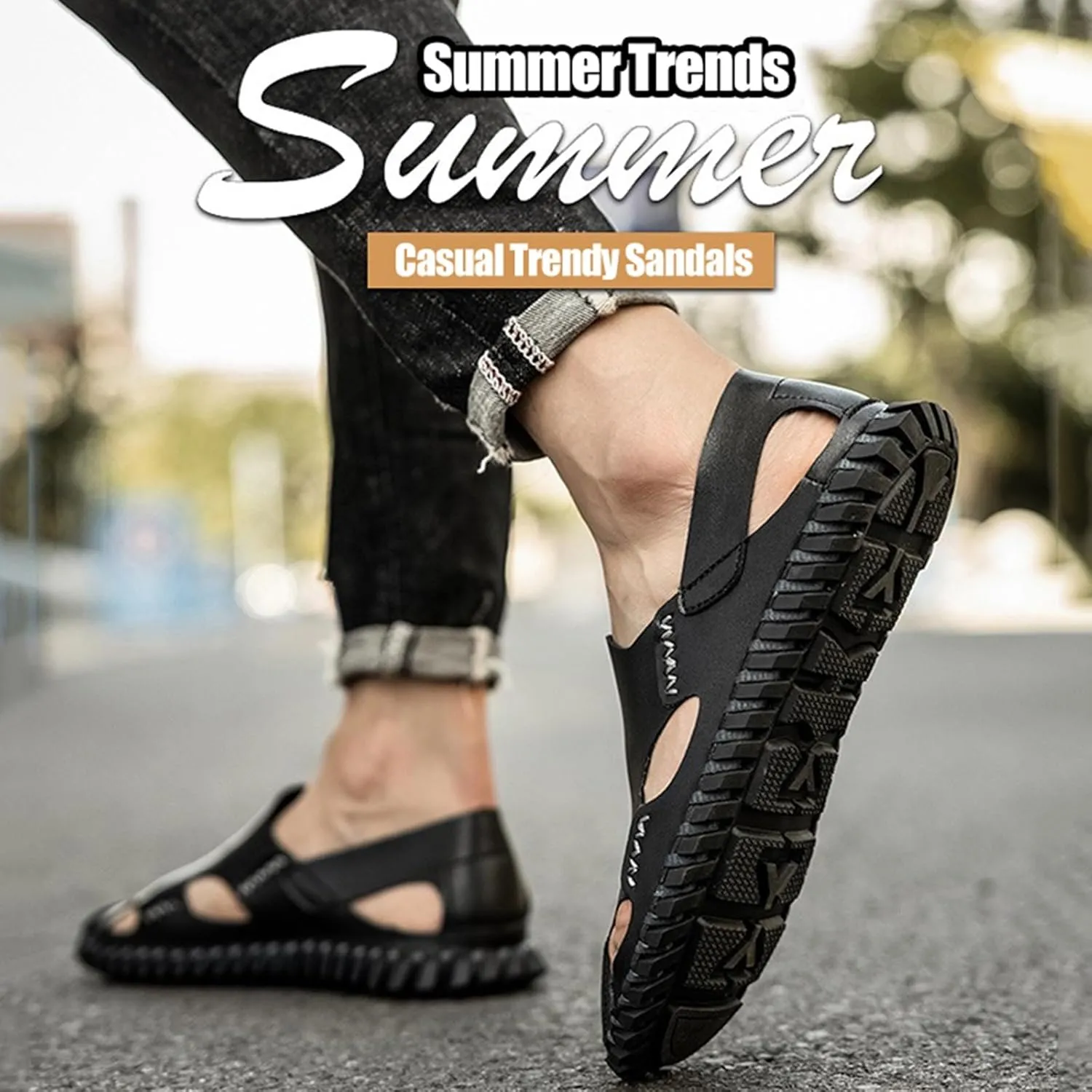 Men's Closed Toe Leather Handmade Sandals,Outdoor Hiking Sandals Closed Toe Leather Athletic Lightweight Trail Walking Casual Sandals Water Shoes Fisherman Beach Shoes