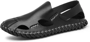 Men's Closed Toe Leather Handmade Sandals,Outdoor Hiking Sandals Closed Toe Leather Athletic Lightweight Trail Walking Casual Sandals Water Shoes Fisherman Beach Shoes