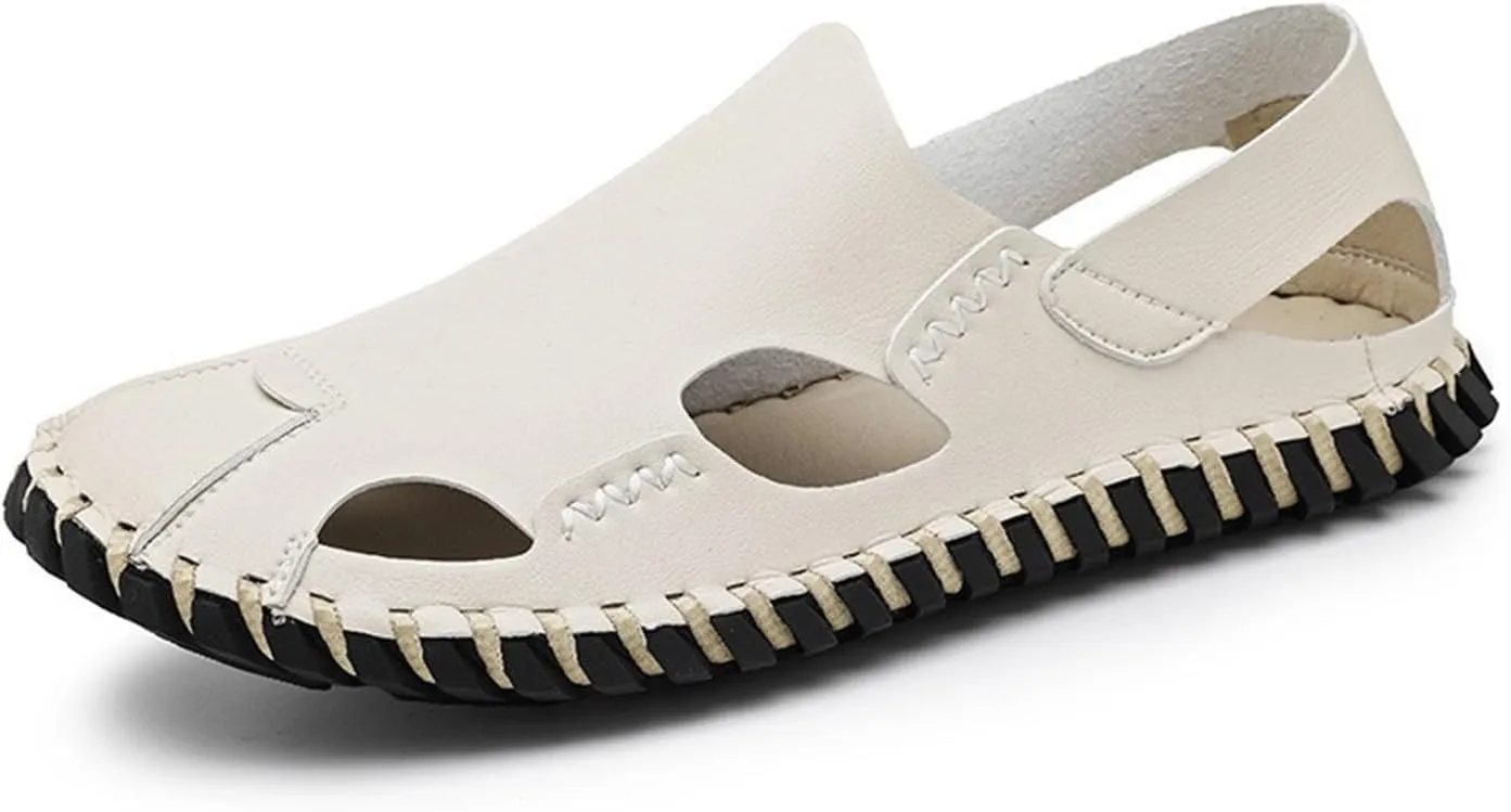 Men's Closed Toe Leather Handmade Sandals,Outdoor Hiking Sandals Closed Toe Leather Athletic Lightweight Trail Walking Casual Sandals Water Shoes Fisherman Beach Shoes