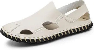 Men's Closed Toe Leather Handmade Sandals,Outdoor Hiking Sandals Closed Toe Leather Athletic Lightweight Trail Walking Casual Sandals Water Shoes Fisherman Beach Shoes