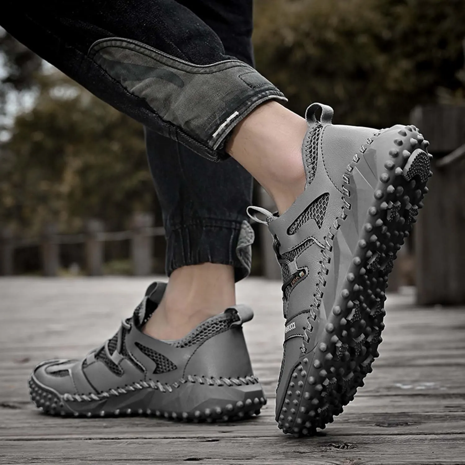 Men's Closed Toe Sandals-Summer Sports Sandals-Casual Breathable Mesh Handmade Sandals-Casual Sneakers-Quick Drying Beach Sandals-Outdoor Non-Slip Hiking Trail Climbing Shoes