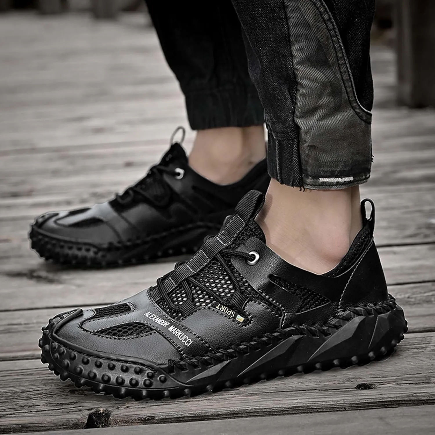 Men's Closed Toe Sandals-Summer Sports Sandals-Casual Breathable Mesh Handmade Sandals-Casual Sneakers-Quick Drying Beach Sandals-Outdoor Non-Slip Hiking Trail Climbing Shoes