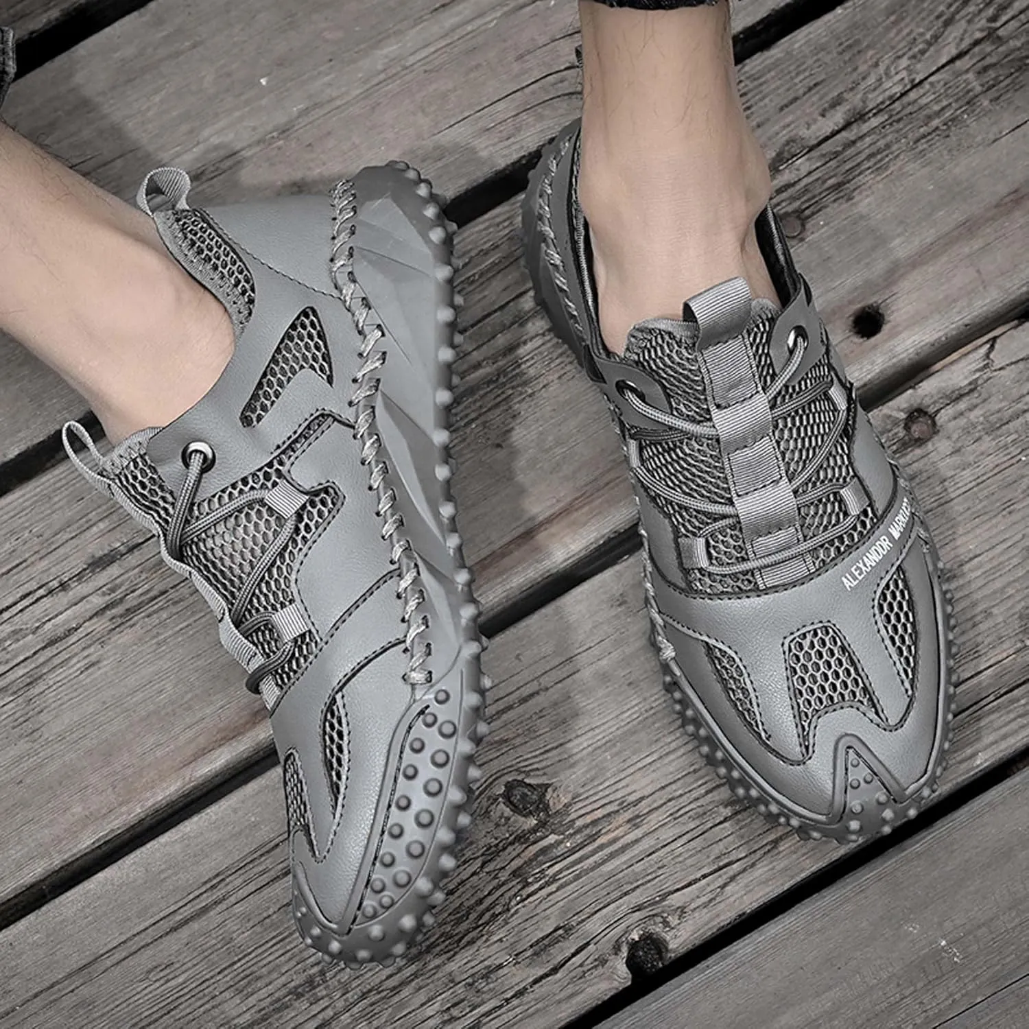 Men's Closed Toe Sandals-Summer Sports Sandals-Casual Breathable Mesh Handmade Sandals-Casual Sneakers-Quick Drying Beach Sandals-Outdoor Non-Slip Hiking Trail Climbing Shoes