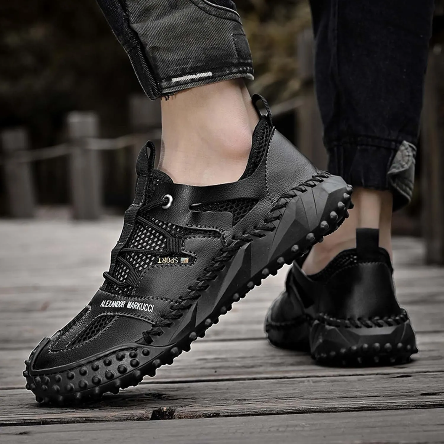 Men's Closed Toe Sandals-Summer Sports Sandals-Casual Breathable Mesh Handmade Sandals-Casual Sneakers-Quick Drying Beach Sandals-Outdoor Non-Slip Hiking Trail Climbing Shoes