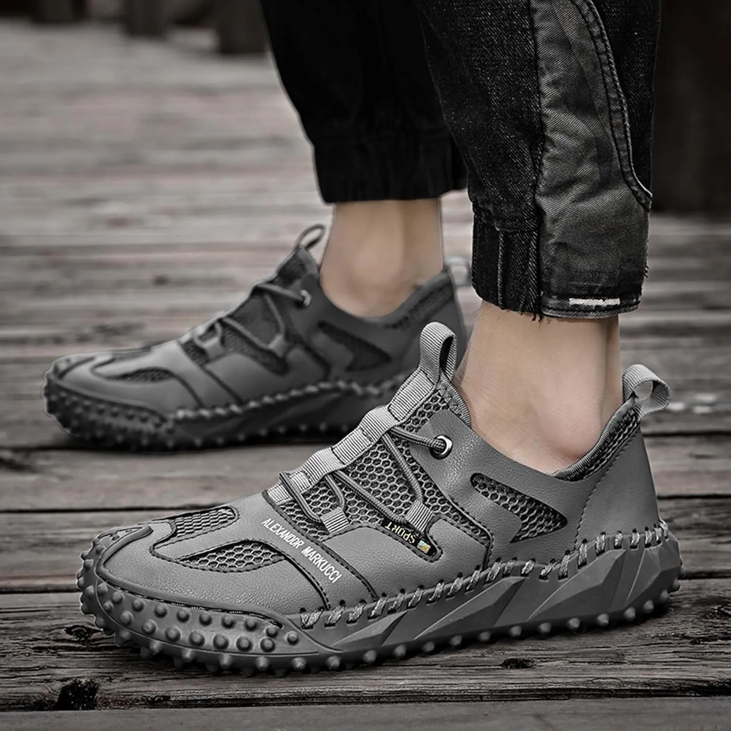 Men's Closed Toe Sandals-Summer Sports Sandals-Casual Breathable Mesh Handmade Sandals-Casual Sneakers-Quick Drying Beach Sandals-Outdoor Non-Slip Hiking Trail Climbing Shoes