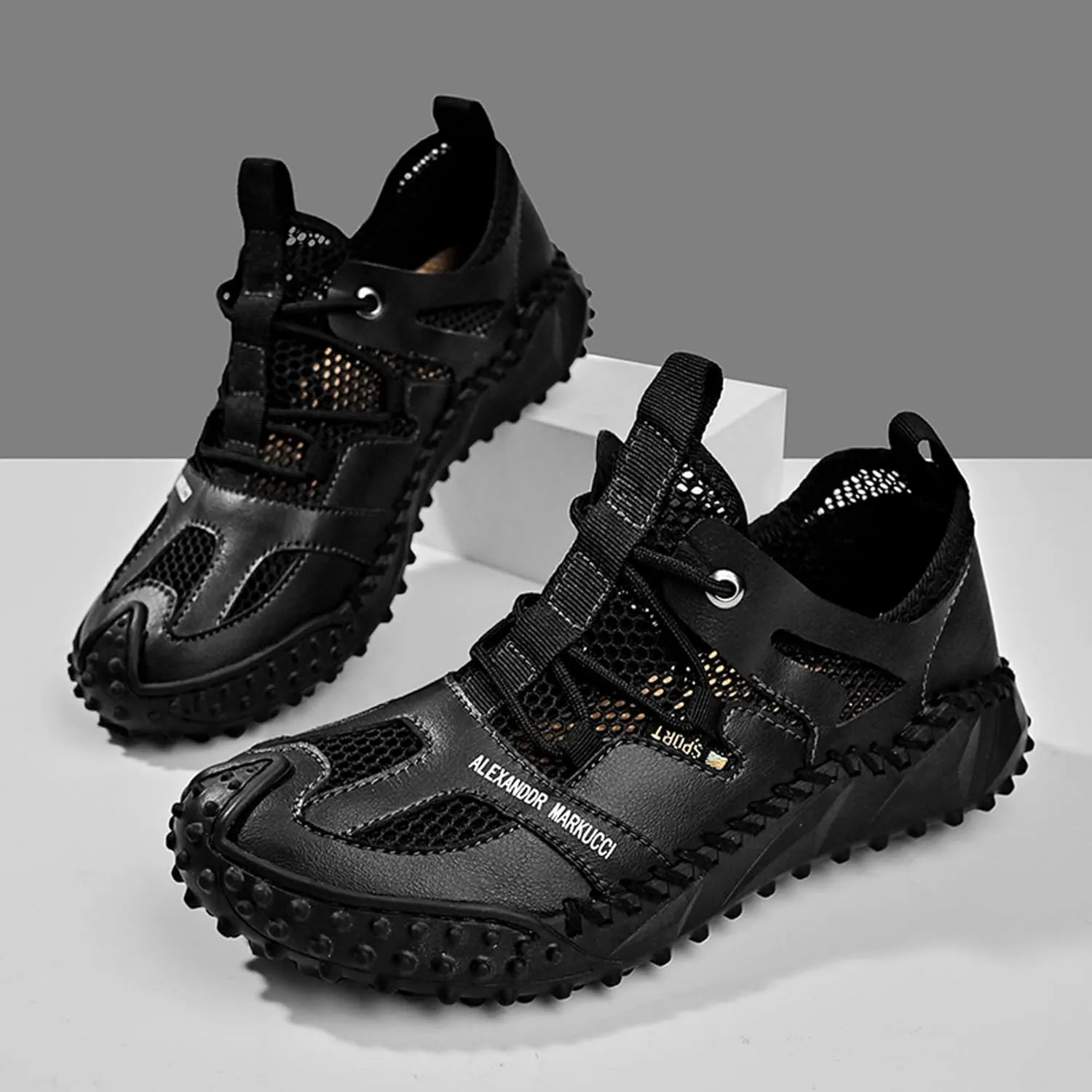Men's Closed Toe Sandals-Summer Sports Sandals-Casual Breathable Mesh Handmade Sandals-Casual Sneakers-Quick Drying Beach Sandals-Outdoor Non-Slip Hiking Trail Climbing Shoes