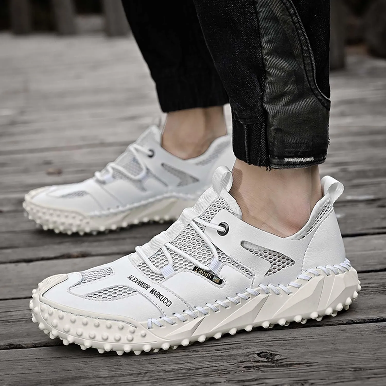 Men's Closed Toe Sandals-Summer Sports Sandals-Casual Breathable Mesh Handmade Sandals-Casual Sneakers-Quick Drying Beach Sandals-Outdoor Non-Slip Hiking Trail Climbing Shoes