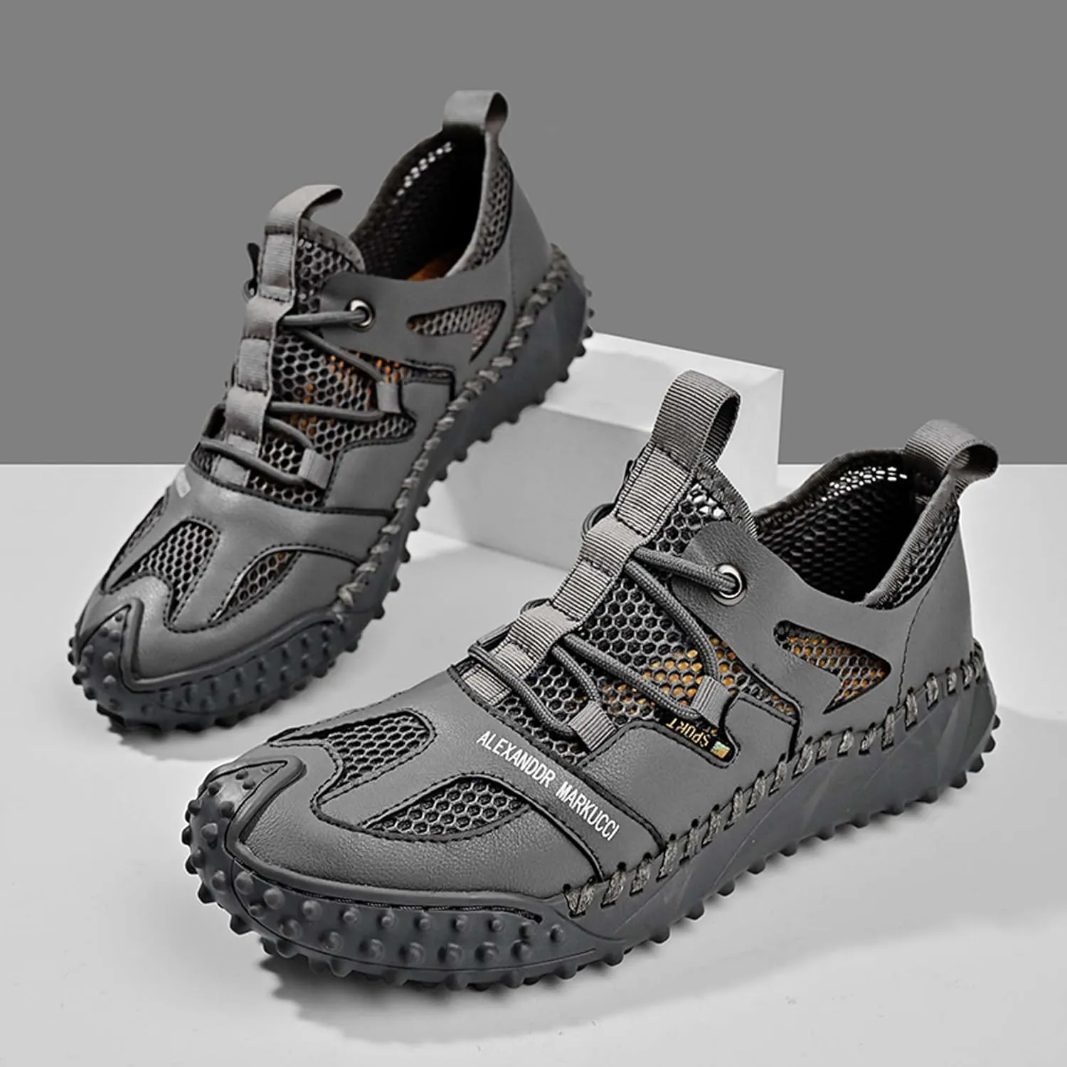 Men's Closed Toe Sandals-Summer Sports Sandals-Casual Breathable Mesh Handmade Sandals-Casual Sneakers-Quick Drying Beach Sandals-Outdoor Non-Slip Hiking Trail Climbing Shoes