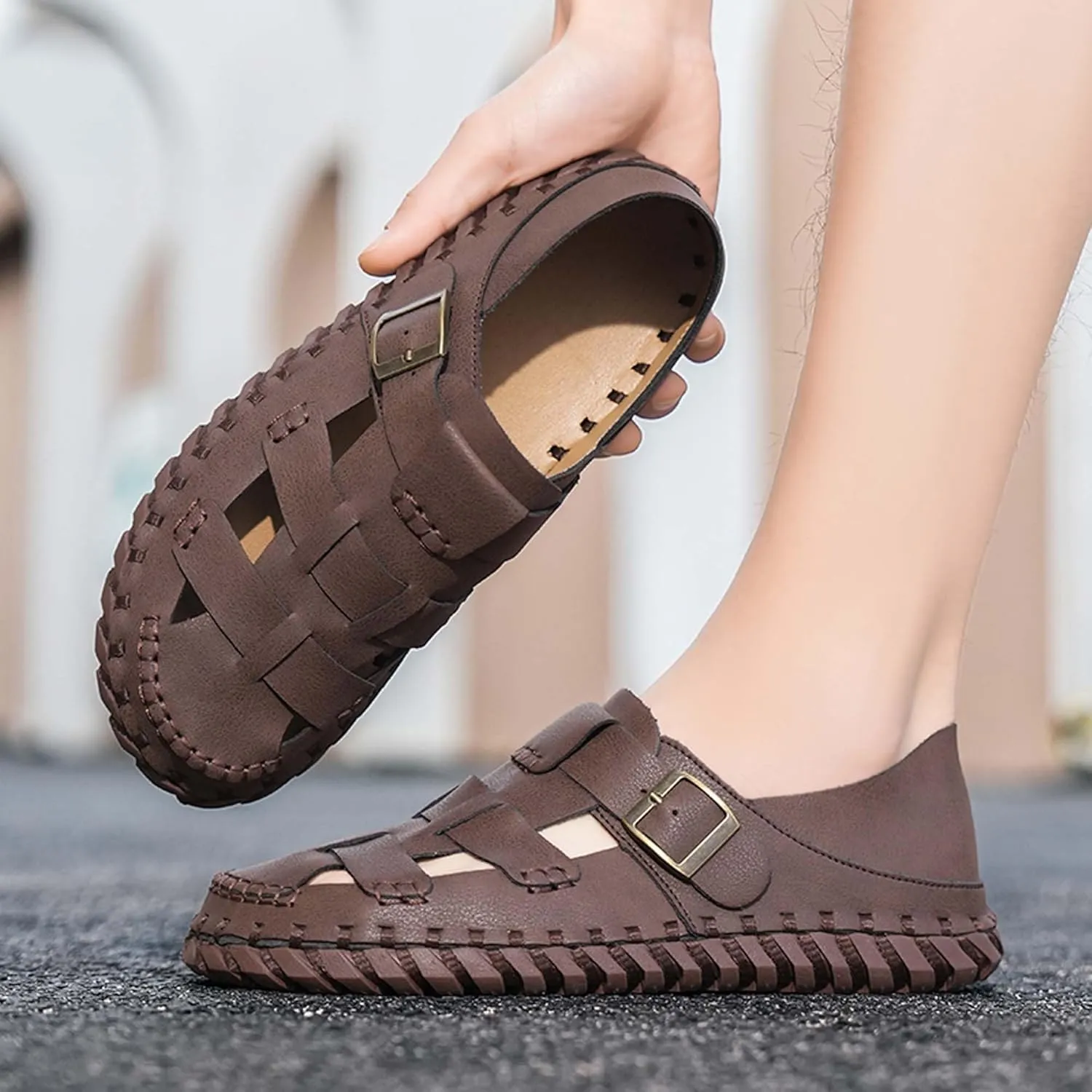 Men's Closed Toe Sport Sandals Breathable Hollow Beach Fisherman Shoes Comfortable Outdoor Casual Walking Work Shoes