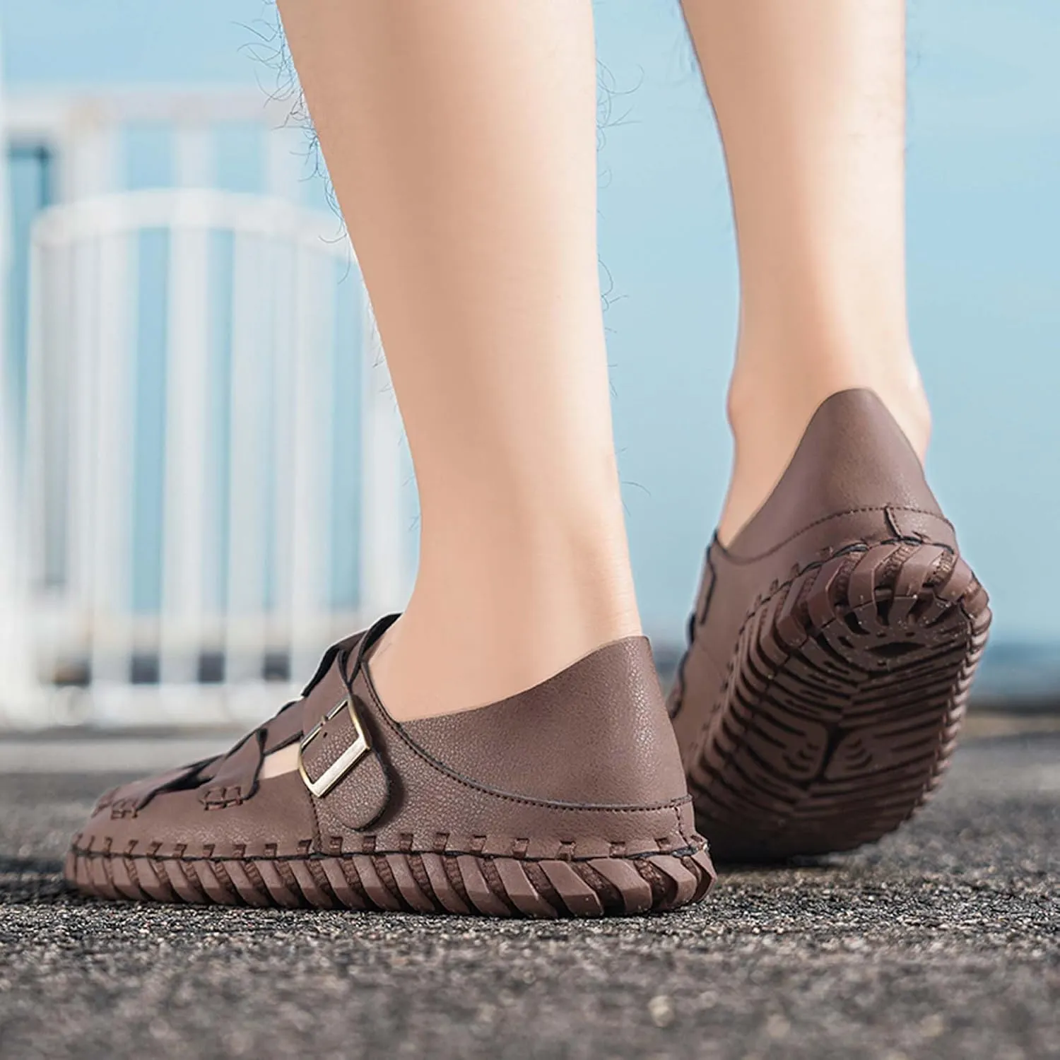 Men's Closed Toe Sport Sandals Breathable Hollow Beach Fisherman Shoes Comfortable Outdoor Casual Walking Work Shoes