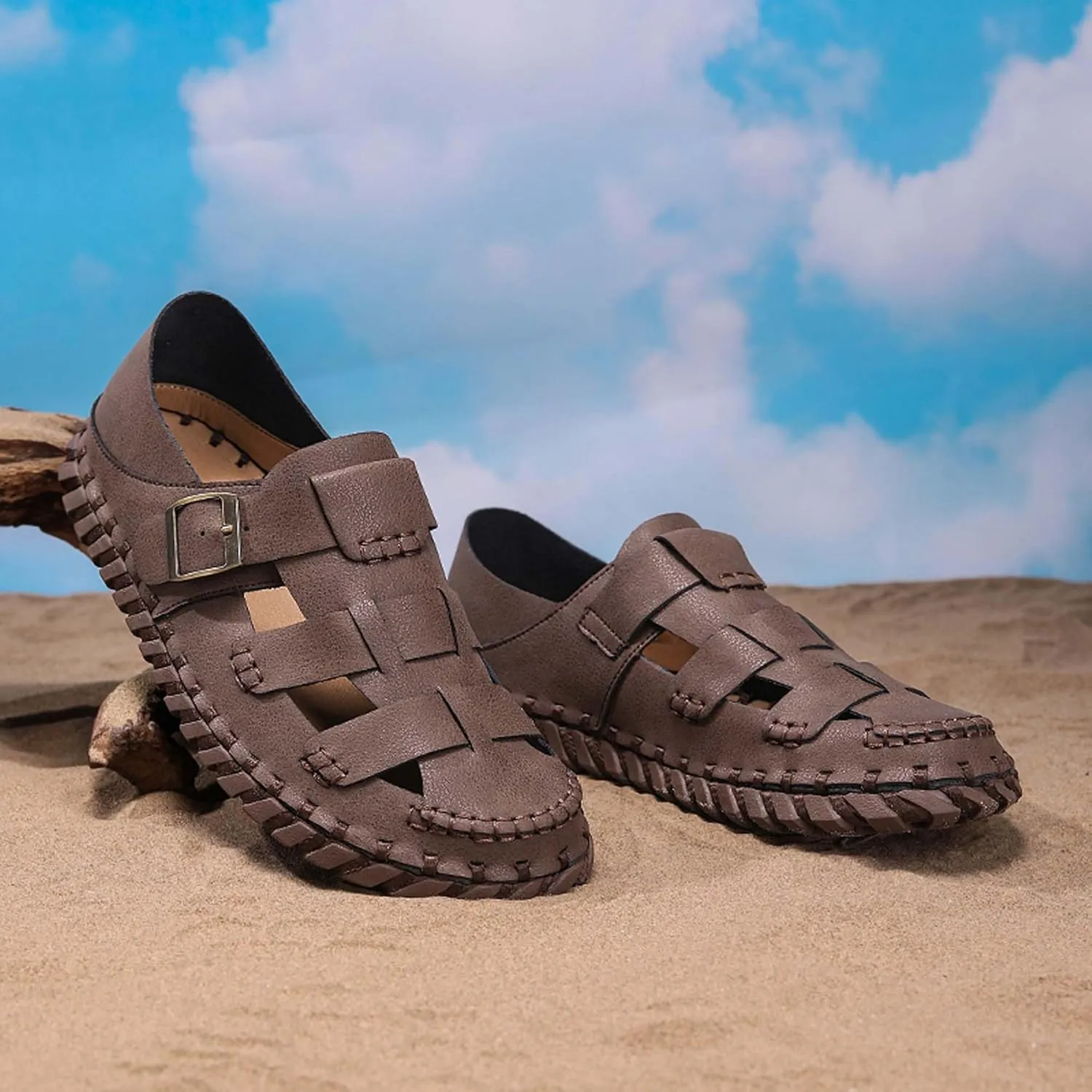 Men's Closed Toe Sport Sandals Breathable Hollow Beach Fisherman Shoes Comfortable Outdoor Casual Walking Work Shoes