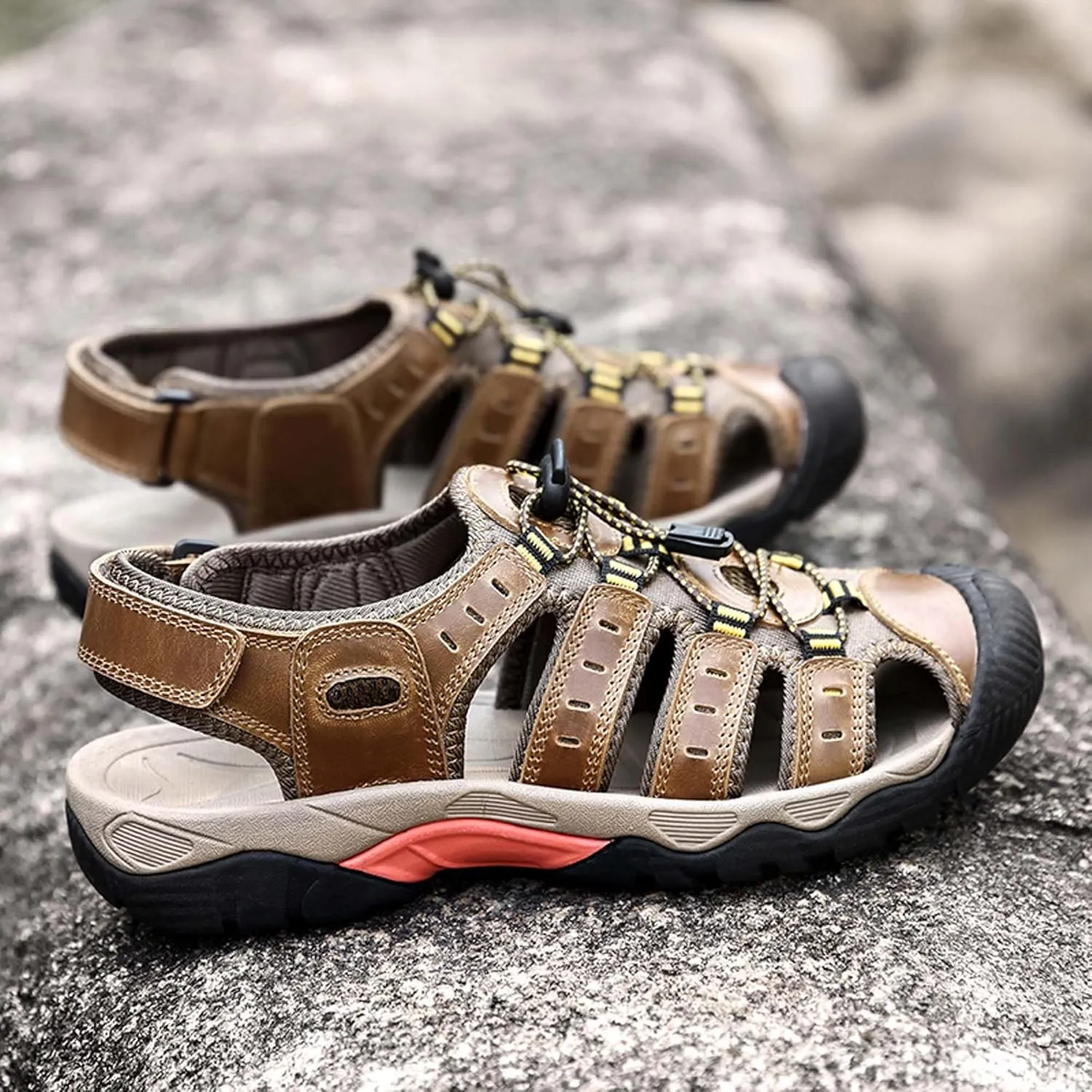 Men's Closed Toe Sport Sandals Summer Waterproof Walking Sandals Quick Dry Water Sandals Lightweight Beach Swimming Fisherman Shoes-5-14 US Size