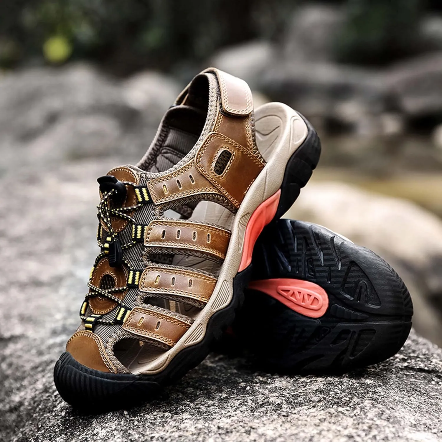 Men's Closed Toe Sport Sandals Summer Waterproof Walking Sandals Quick Dry Water Sandals Lightweight Beach Swimming Fisherman Shoes-5-14 US Size