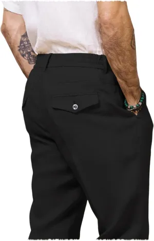 Men's Cotton Linen Pants Summer Drawstring Elastic Waist Vintage Lounge Trouser Lightweight Straight Legs