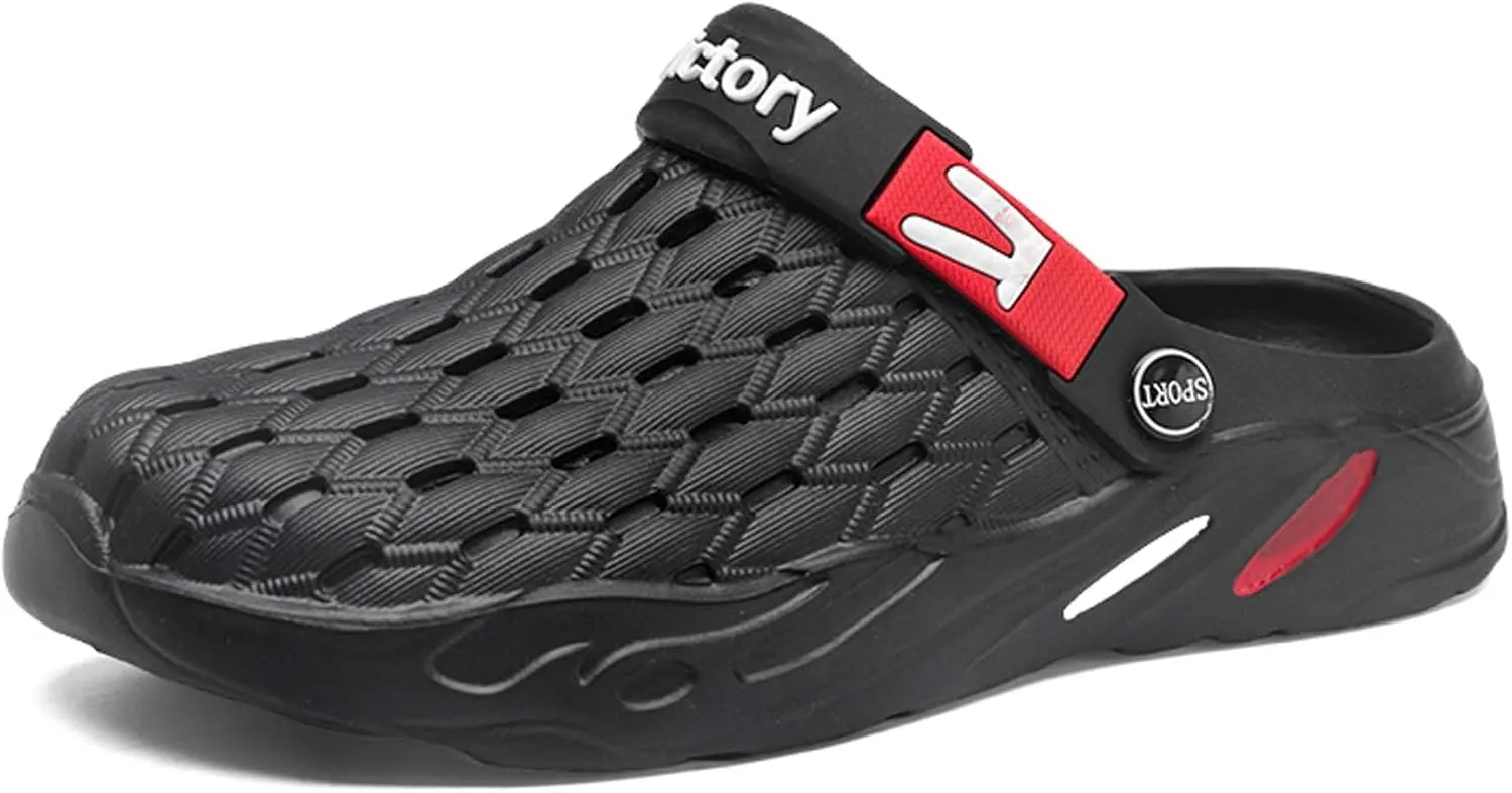 Men's fashion garden clogs, arch support, woven look design, EVA material, lightweight, durable, non-slip, beach shoes, gardening shoes, indoor and outdoor sandals.