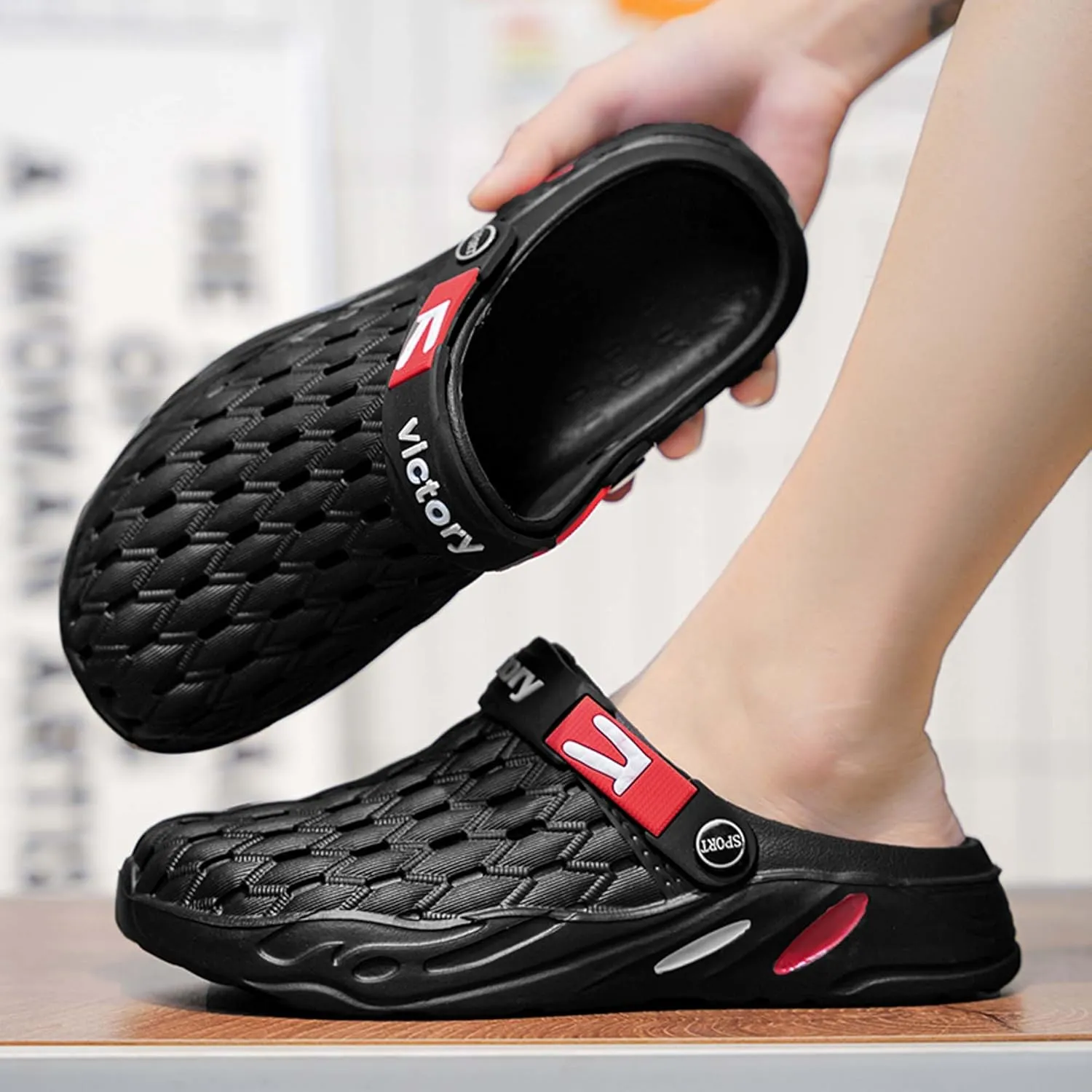 Men's fashion garden clogs, arch support, woven look design, EVA material, lightweight, durable, non-slip, beach shoes, gardening shoes, indoor and outdoor sandals.