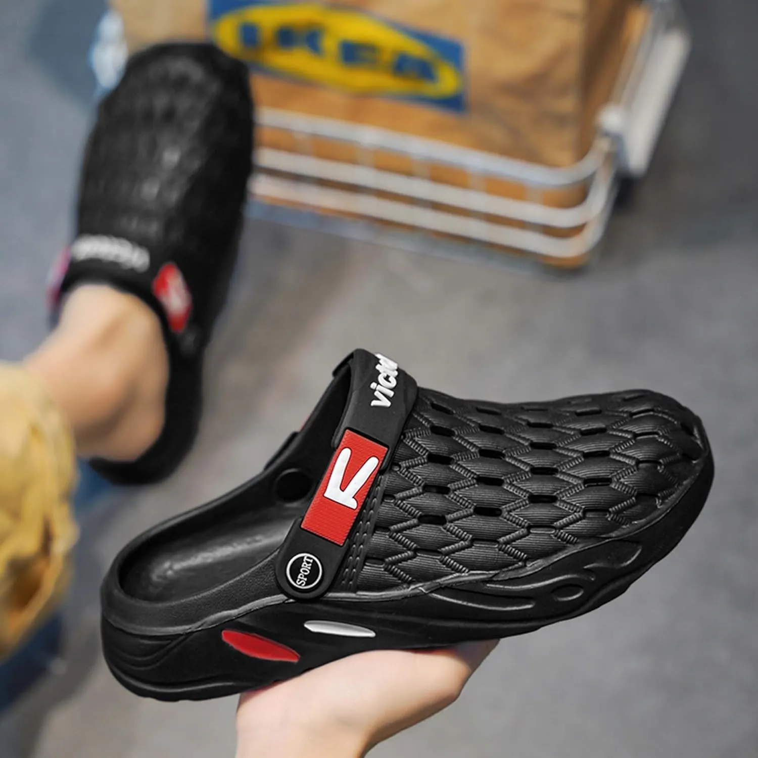 Men's fashion garden clogs, arch support, woven look design, EVA material, lightweight, durable, non-slip, beach shoes, gardening shoes, indoor and outdoor sandals.