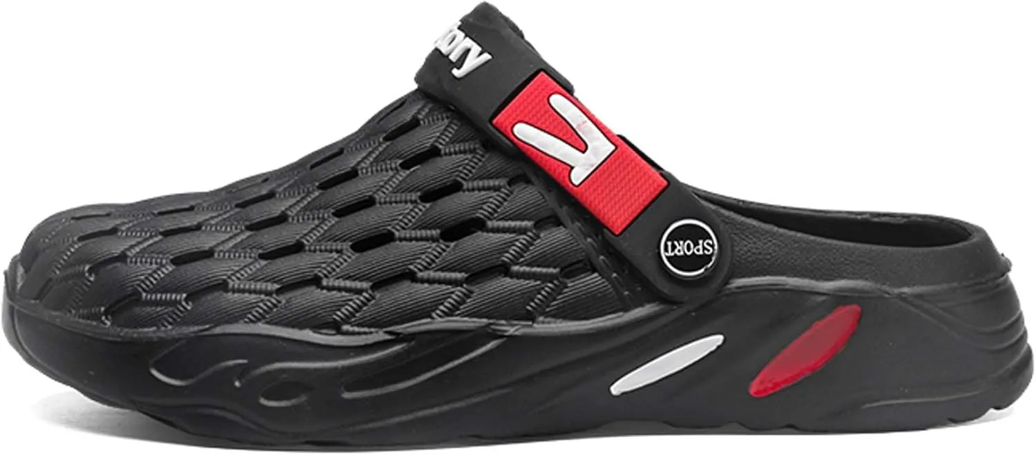 Men's fashion garden clogs, arch support, woven look design, EVA material, lightweight, durable, non-slip, beach shoes, gardening shoes, indoor and outdoor sandals.