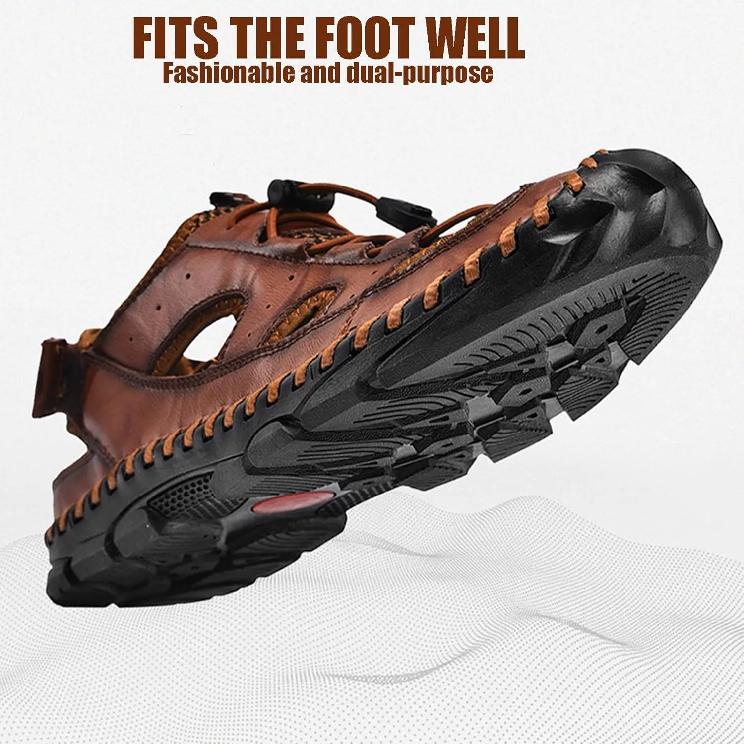 Men's Handmade Genuine Leather Sport Sandals Closed Toe Fisherman Beach Hiking Water Shoes Outdoor Lightweight Trail Casual Sandals