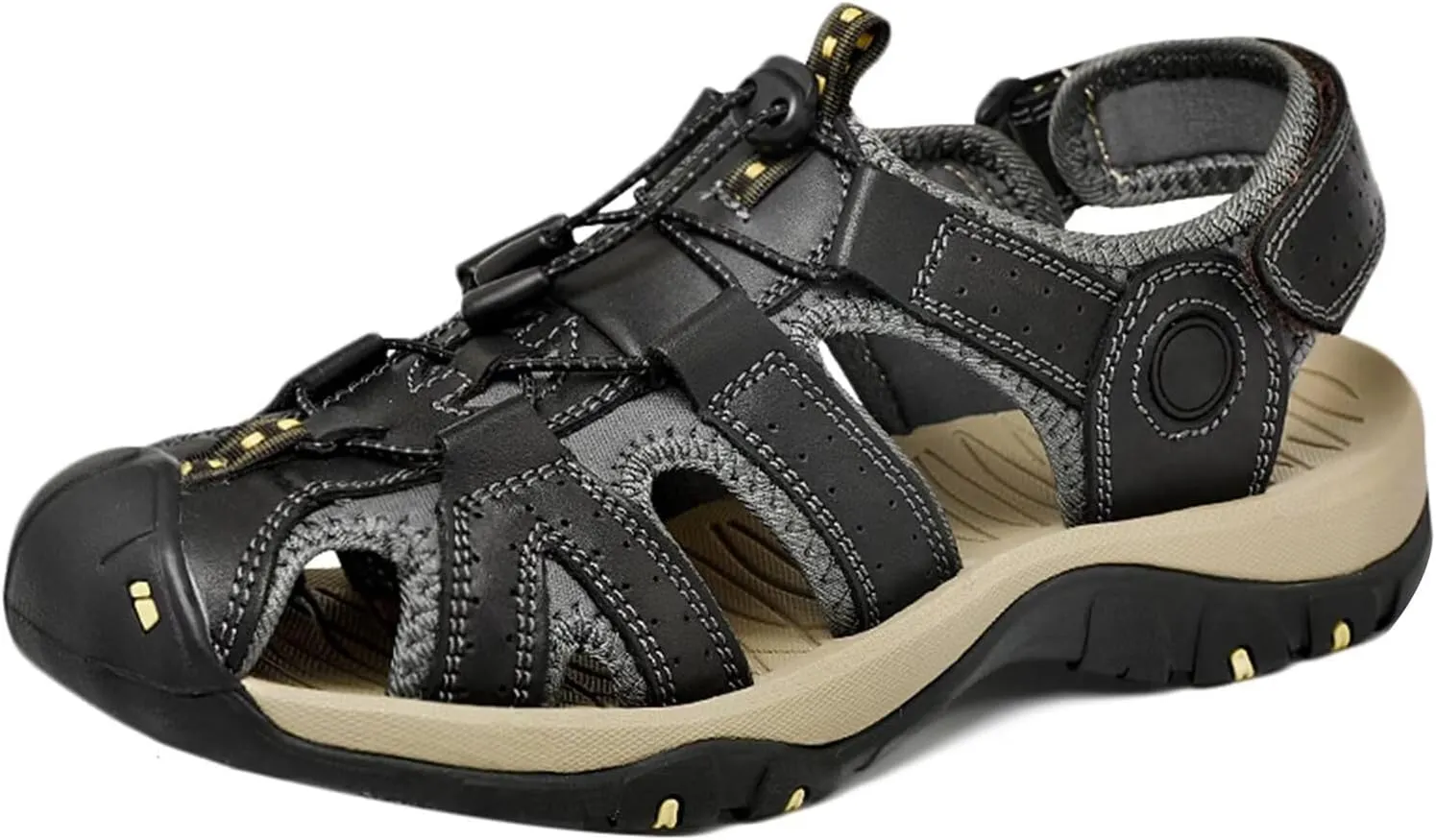 Mens Hiking Sandals Outdoor Sports Summer Leather Beach Fisherman Water Shoes Adjustable Closed Toe Walking Trekking Sandals Casual Breathable Non-Slip Athletic Sandals Waterproof