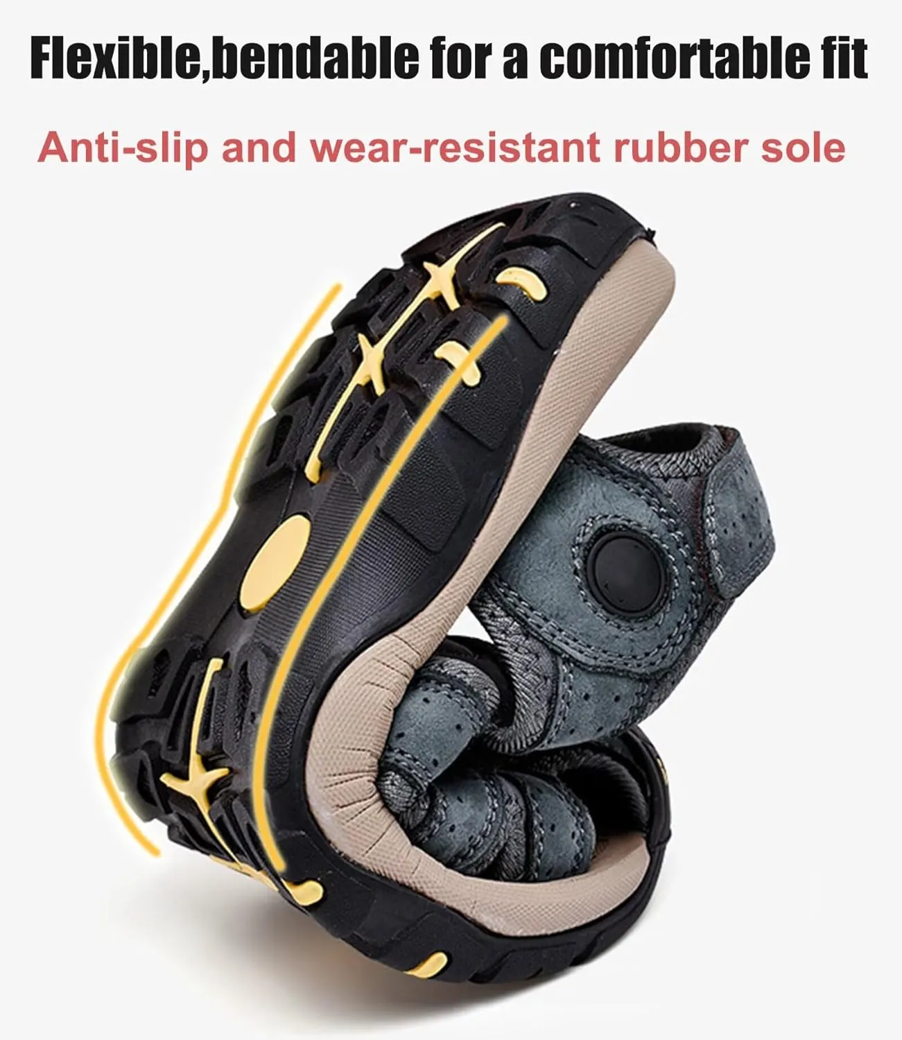 Mens Hiking Sandals Outdoor Sports Summer Leather Beach Fisherman Water Shoes Adjustable Closed Toe Walking Trekking Sandals Casual Breathable Non-Slip Athletic Sandals Waterproof