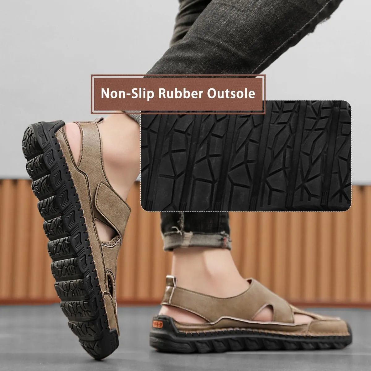 Men’s Hiking Trail Sandals: Outdoor Closed Toe Sport Shoes with Arch Support