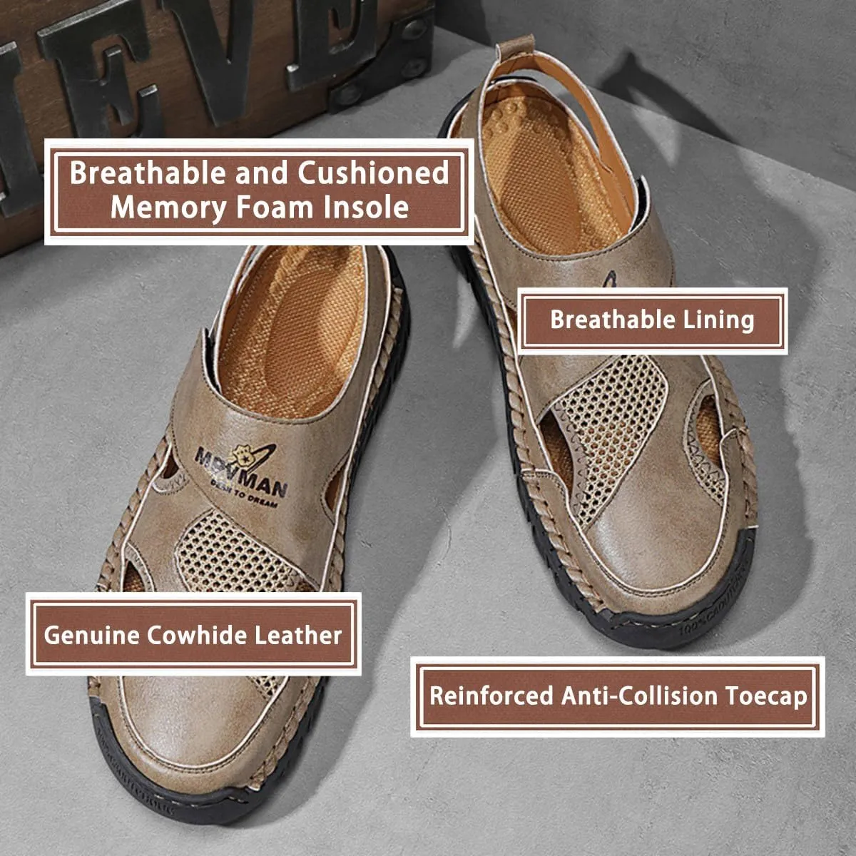 Men’s Hiking Trail Sandals: Outdoor Closed Toe Sport Shoes with Arch Support