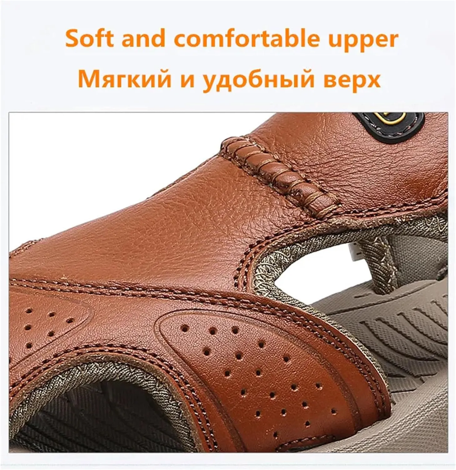 Men's Leather Beach Sandals - Non-Slip Outdoor Shoes with Durable Construction