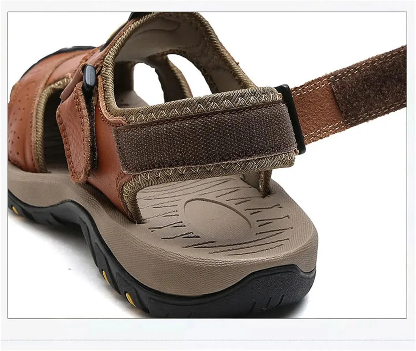 Men's Leather Beach Sandals - Non-Slip Outdoor Shoes with Durable Construction