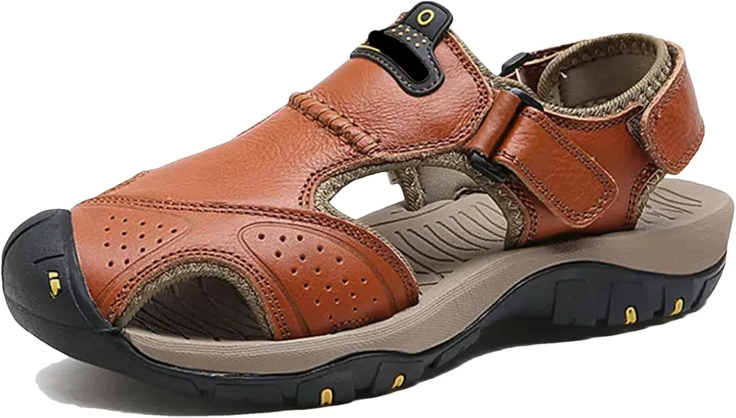 Men's Leather Beach Sandals - Non-Slip Outdoor Shoes with Durable Construction