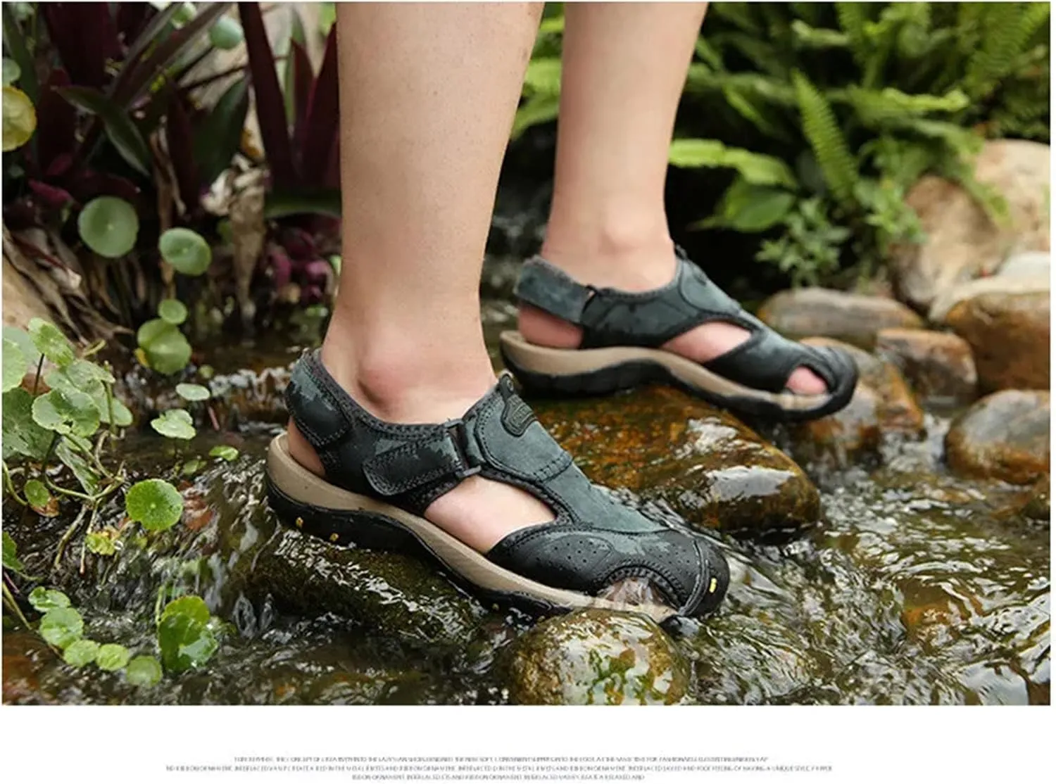 Men's Leather Beach Sandals - Non-Slip Outdoor Shoes with Durable Construction