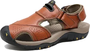 Men's Leather Beach Sandals - Non-Slip Outdoor Shoes with Durable Construction
