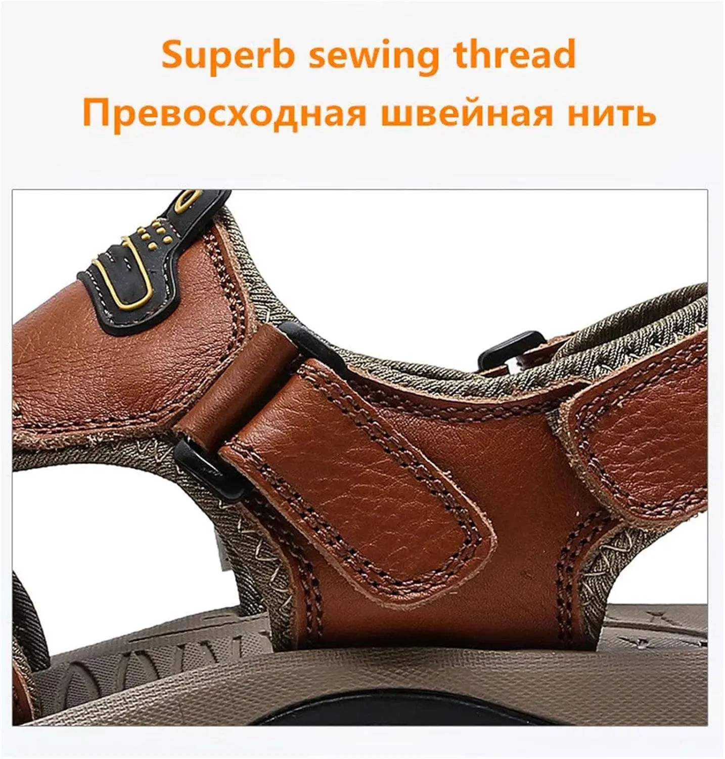 Men's Leather Beach Sandals - Non-Slip Outdoor Shoes with Durable Construction