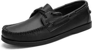 Men's Leather Flat Lace-Up 2-Eye Boat Shoes Retro Rounded Wide Toe Slip-On Comfor Moccasins Loafers Soft Sole Non Slip lace up Casual Business Work Walking Driving Shoes