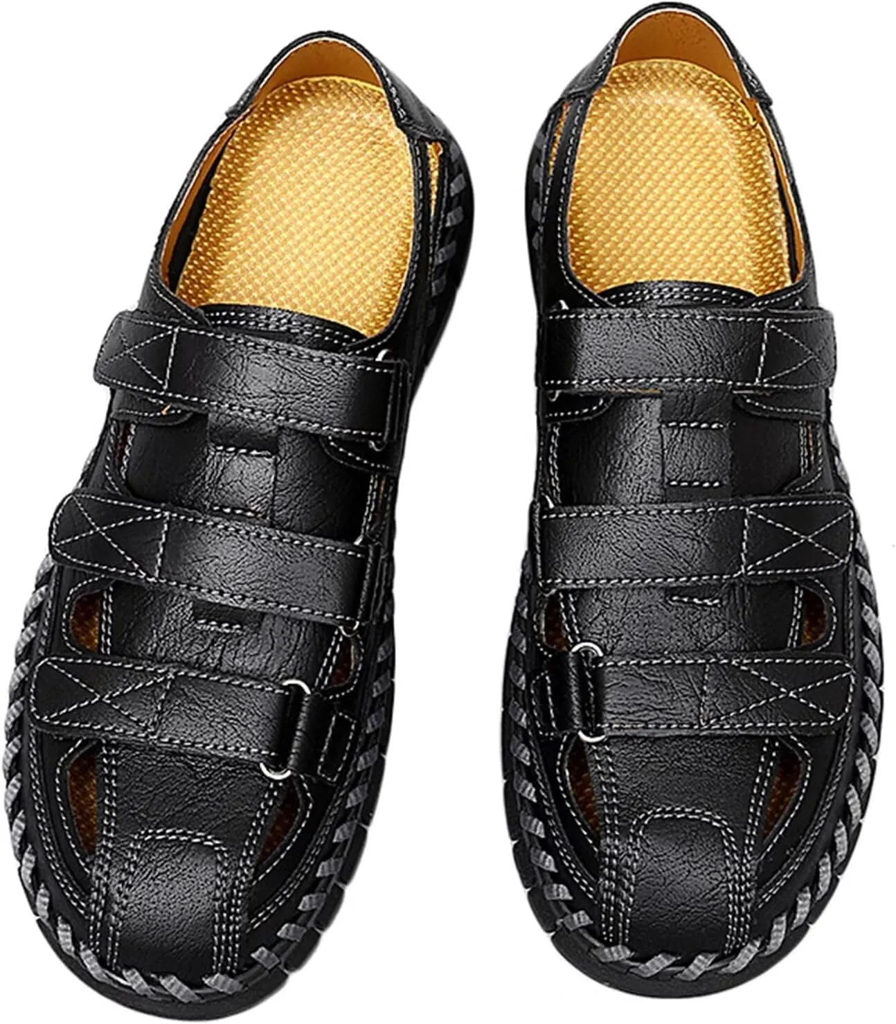 Mens Leather Hiking Sandals Closed Toe Walking Sandals Water Sandals Sports Outdoor Trekking Athletic Summer Beach Shoes