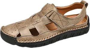 Men's Leather Sandals Beach Hiking Sandals Summer Comfortable Trekking Shoes Outdoor Closed Toe Sandals Walking Sandals