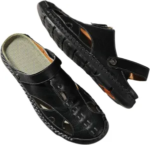 Men's Leather Sandals Premium Genuine Leather Sandals Hand Sewn Cowhide Design Comfortable Non-Slip Trendy Casual Durable Shoes Perfect for Summer Walking & Beach