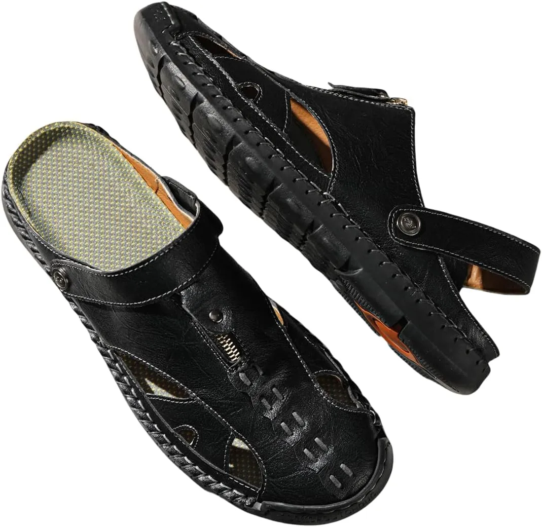 Men's Leather Sandals Premium Genuine Leather Sandals Hand Sewn Cowhide Design Comfortable Non-Slip Trendy Casual Durable Shoes Perfect for Summer Walking & Beach